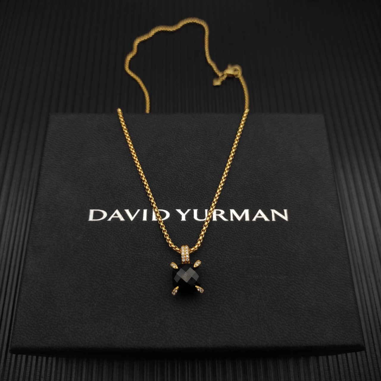 David Yurman Black Onyx and Diamond Cable Collectibles Pendant Necklace